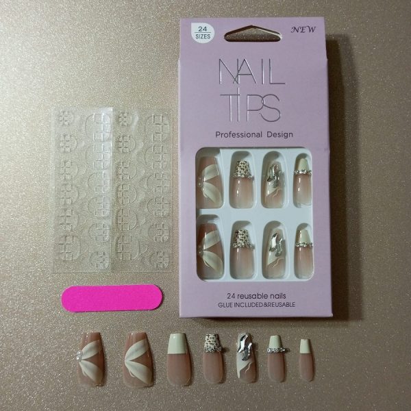 Fake Nails Acrylic Reusable 24 Pcs with Adhesive and Filler