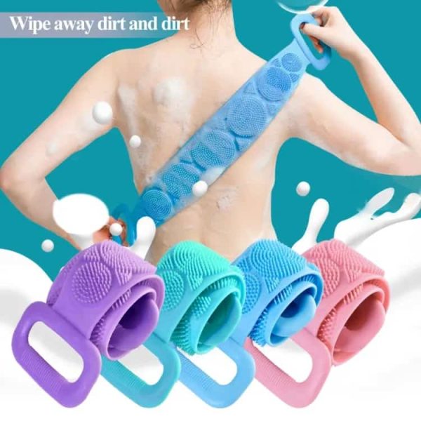 Shower Back Scrub Silicone Exfoliating Bath Brush Strap Soft Loofah Bath Towel
