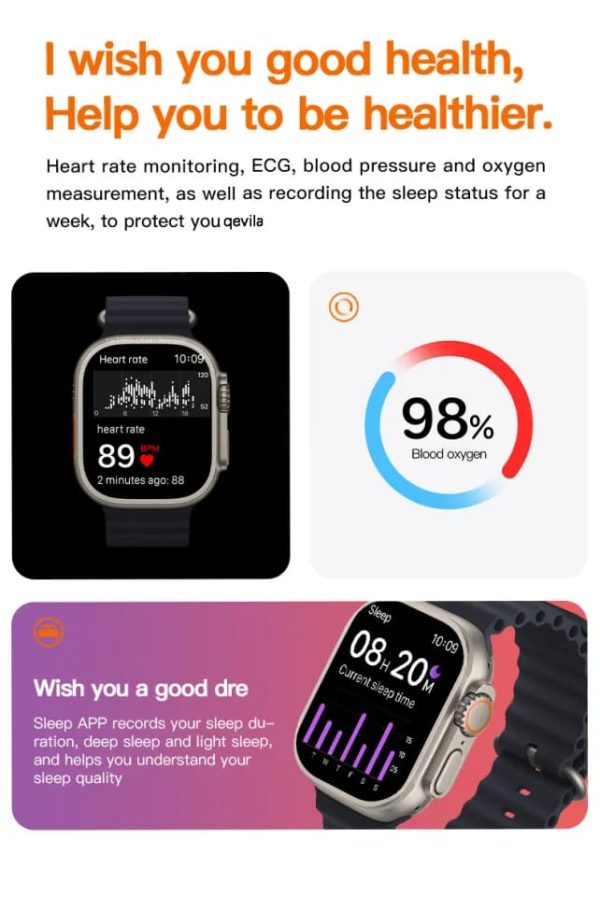 T800 Ultra Smart Watch Water Proof Bluetooth Call Smartwatch Heart Rate Sleep Monitoring