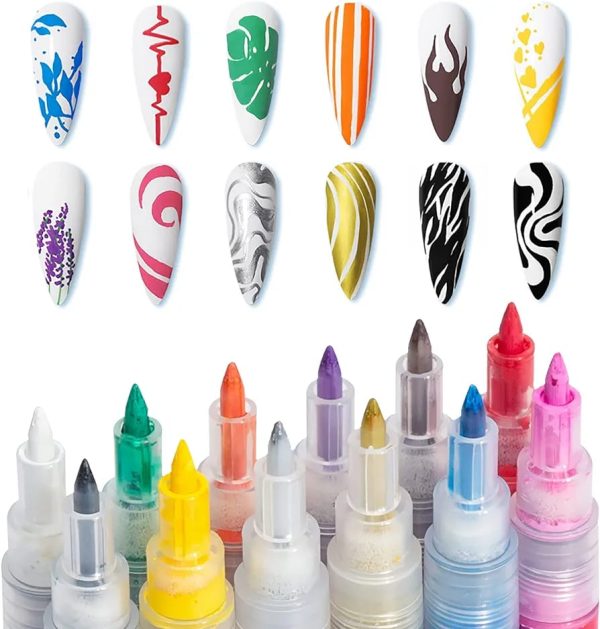 Nail Art Drawing Marker Acrylic Nail Paint Waterproof Nails Art Decoration Pen 12 pcs Set DIY Tool