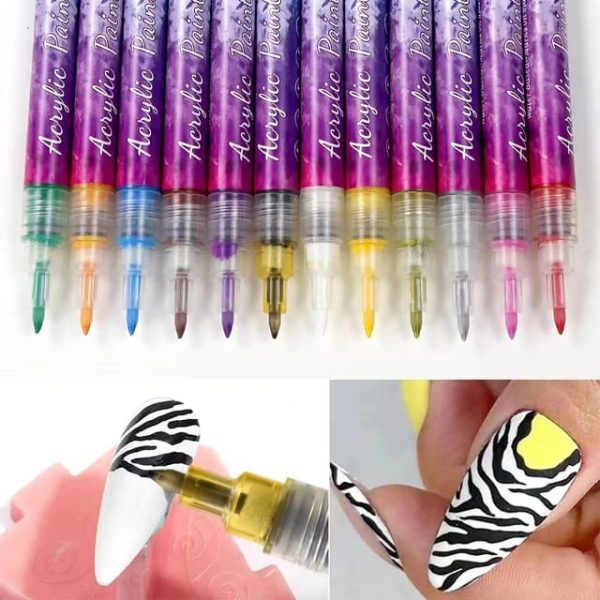 Nail Art Drawing Marker Acrylic Nail Paint Waterproof Nails Art Decoration Pen 12 pcs Set DIY Tool