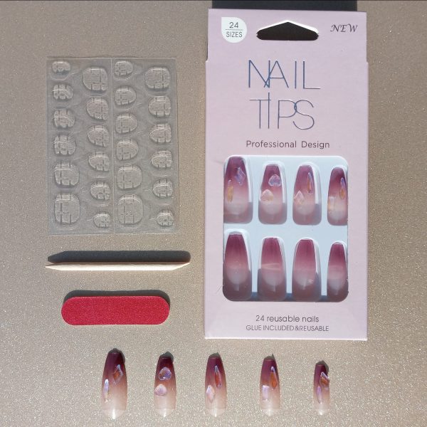 Fake Nails Acrylic Reusable with Manicure Stick Adhesive and Filler
