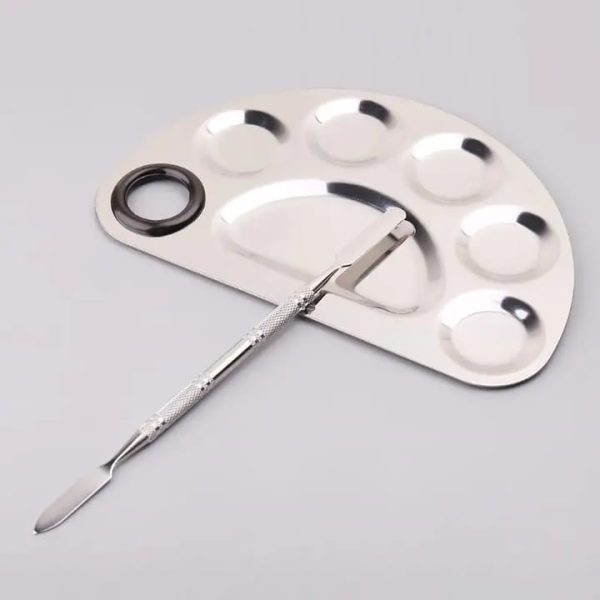 Makeup Mixing Plate 6 Dip Stainless Steel Cosmetic Makeup Plate Spatula Foundation Nail Art 6 Dip Mixing Tool